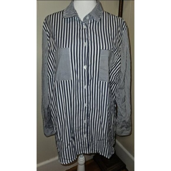 * COLLECTION L Blue and White Striped Tunic Blouse Ladies Size 14 - Picture 1 of 4